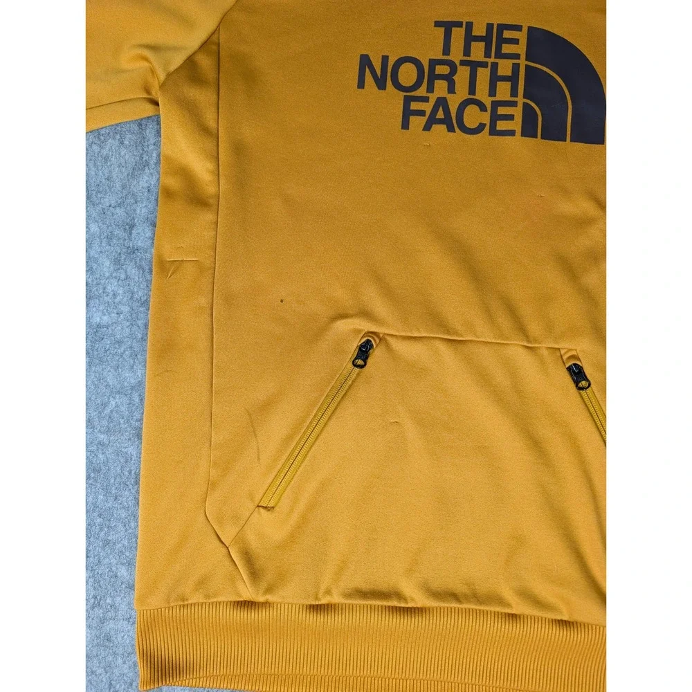 The North Face Mens Tech Pullover Hoodie Mustard Yellow Zippered Pocket Logo M